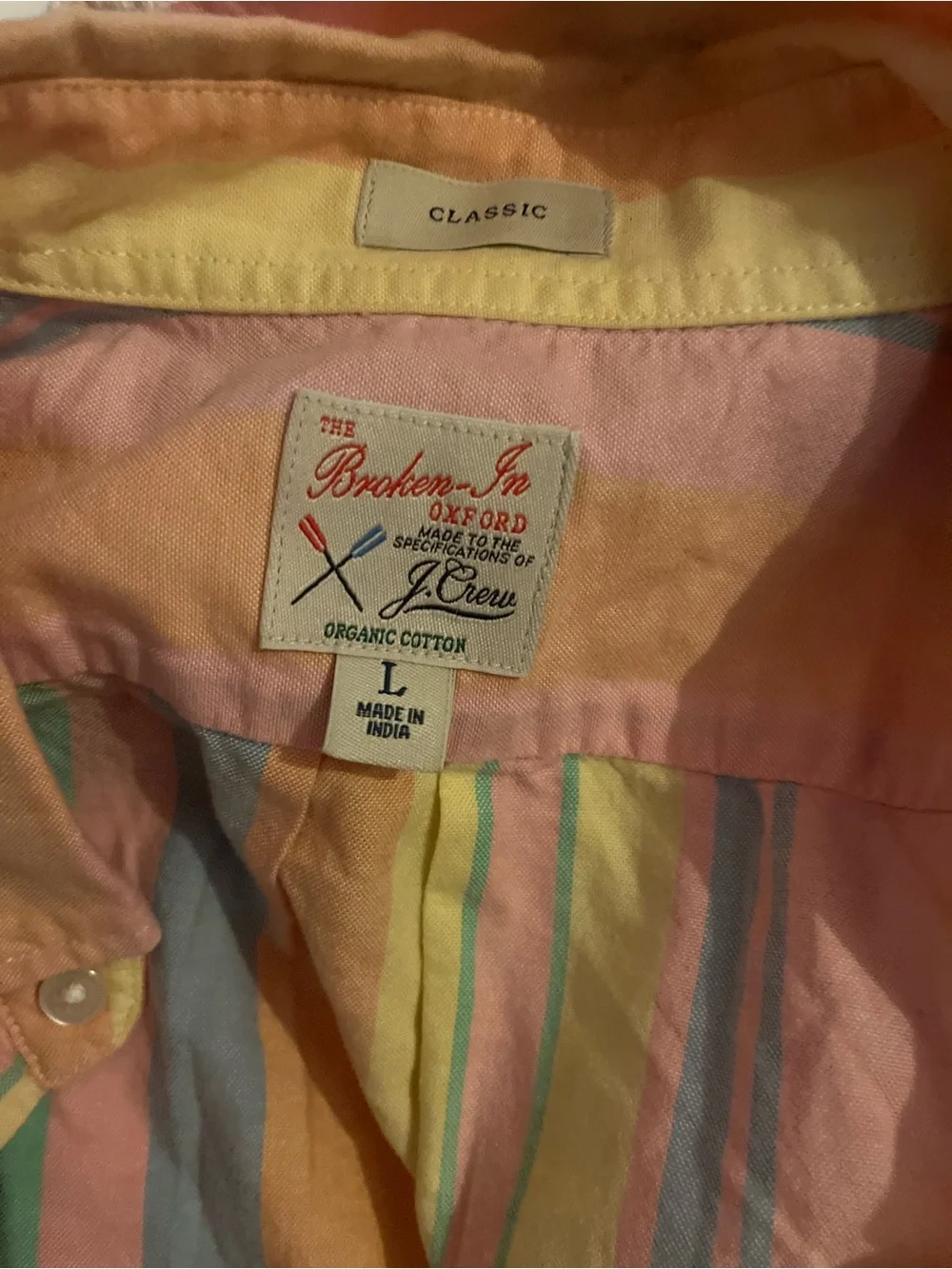 Crew Broken In Oxford Mens Large Pastel Striped Button Up Short Sleeve Shirt